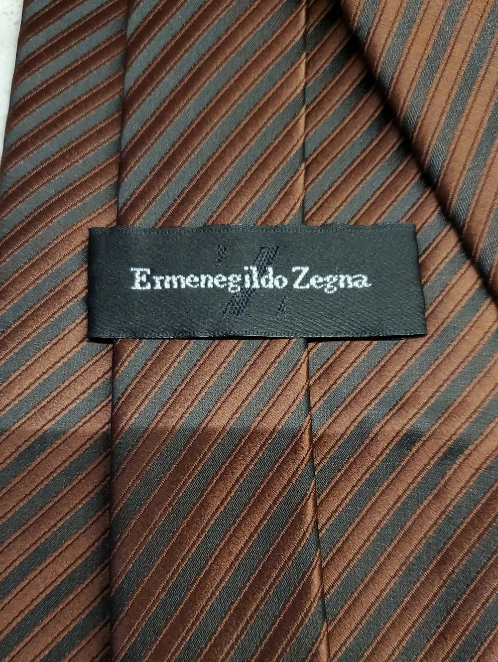 ERMENEGILDO ZEGNA 100% SILK Brown and Black Diagonal Striped Tie